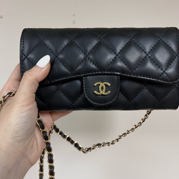 Black Quilted Leather Wallet on Chain - Picture 1 of 6